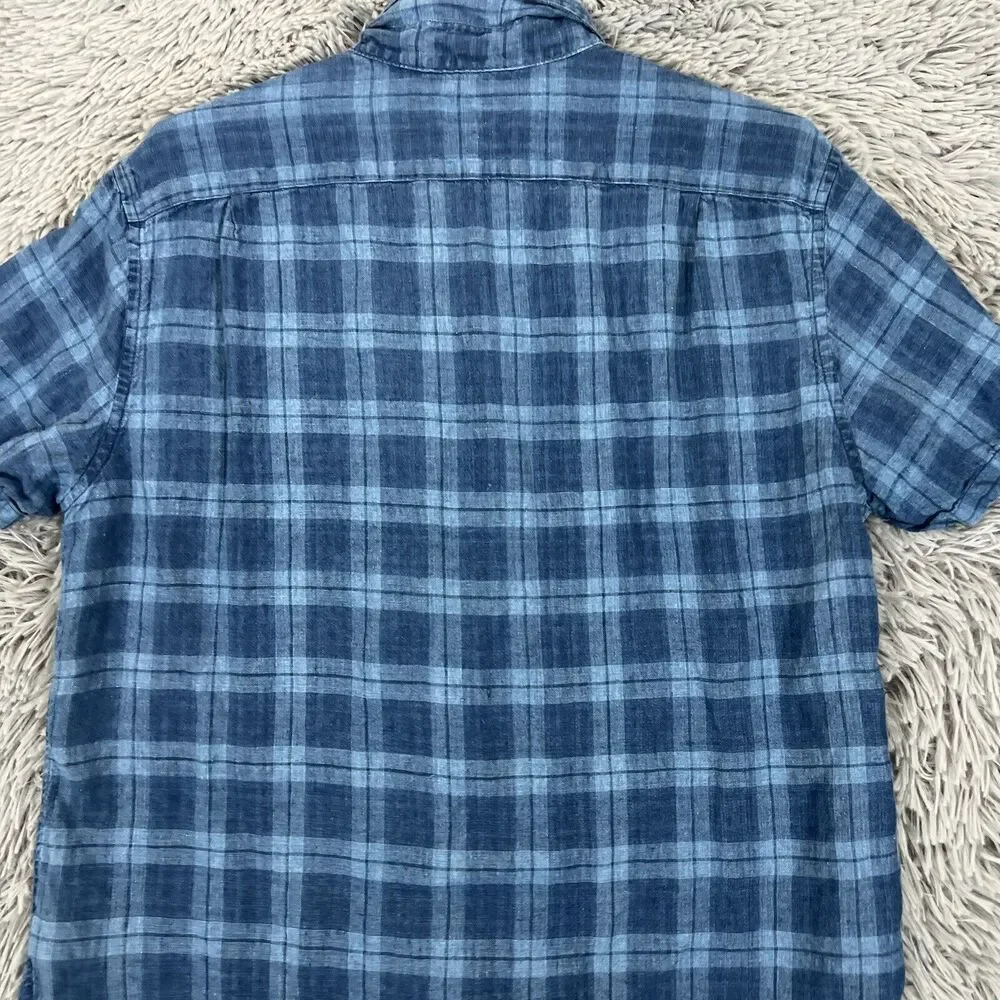 J Crew Adult Shirt Large Blue Button Down Baird Mcnutt Irish Linen Pocket Mens